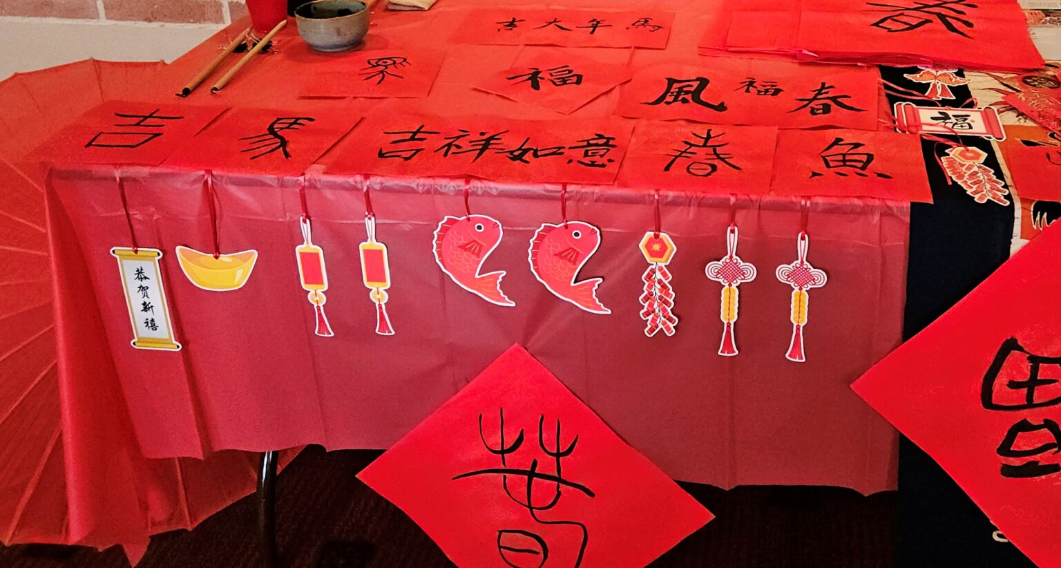 Chinese new year decorations on a table