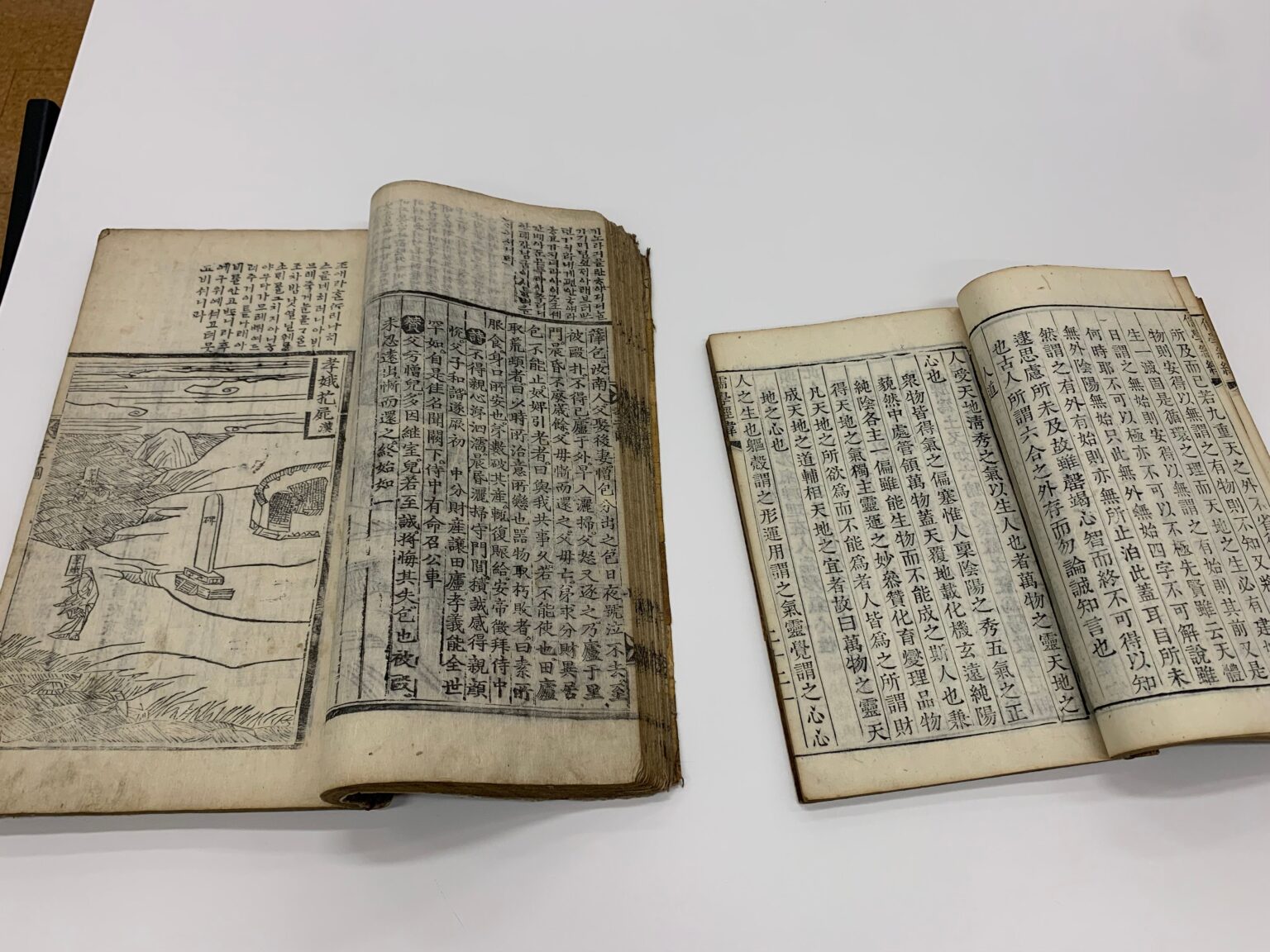 Old opened chinese books on the table